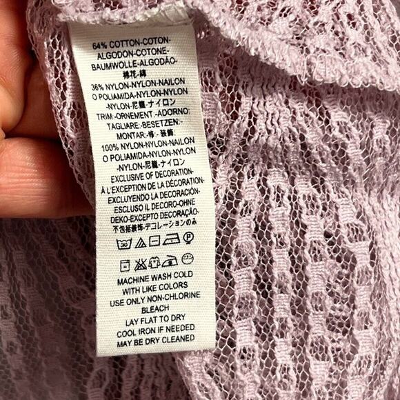 Free People Top L Luisa Mystic Lavender Lace Long Sleeve Babydoll Scalloped Trim - Picture 7 of 10
